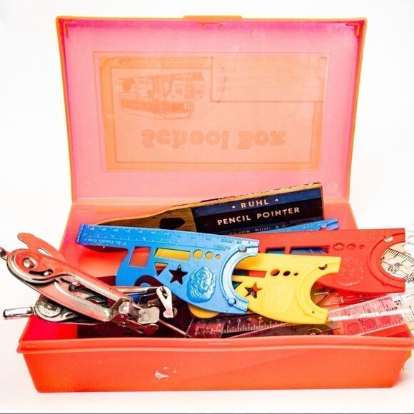 Vintage School Pencil Box Filled w/Graphing Tools & McDonald’s Stencils - Picture 10 of 11